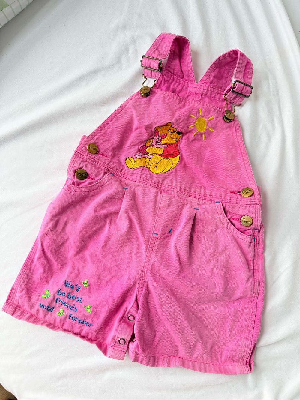 Vintage Disney Winnie the Pooh and Piglet pink shortalls 24M